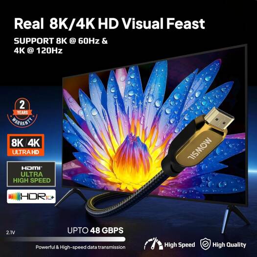 MOWSIL 8K Certified Ultra HDMI Cable 2.1 2Meter, 8K@60Hz HDMI 2.1 48Gbps High-Speed HDMI to HDMI Video Ultra HD 3D 8K HDMI Braided Compatible with MacBook Pro TV Switch Xbox PS5 | MOHD212 - Image 5