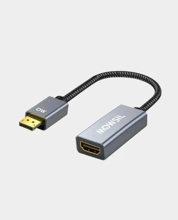 Mowsil DisplayPort to HDMI Adapter (Male to Female) Support 4K x 2K @60HZ Audio/Video, Grey Aluminum Body, Gold Plated Connector Pack of 1, Grey | MODHD
