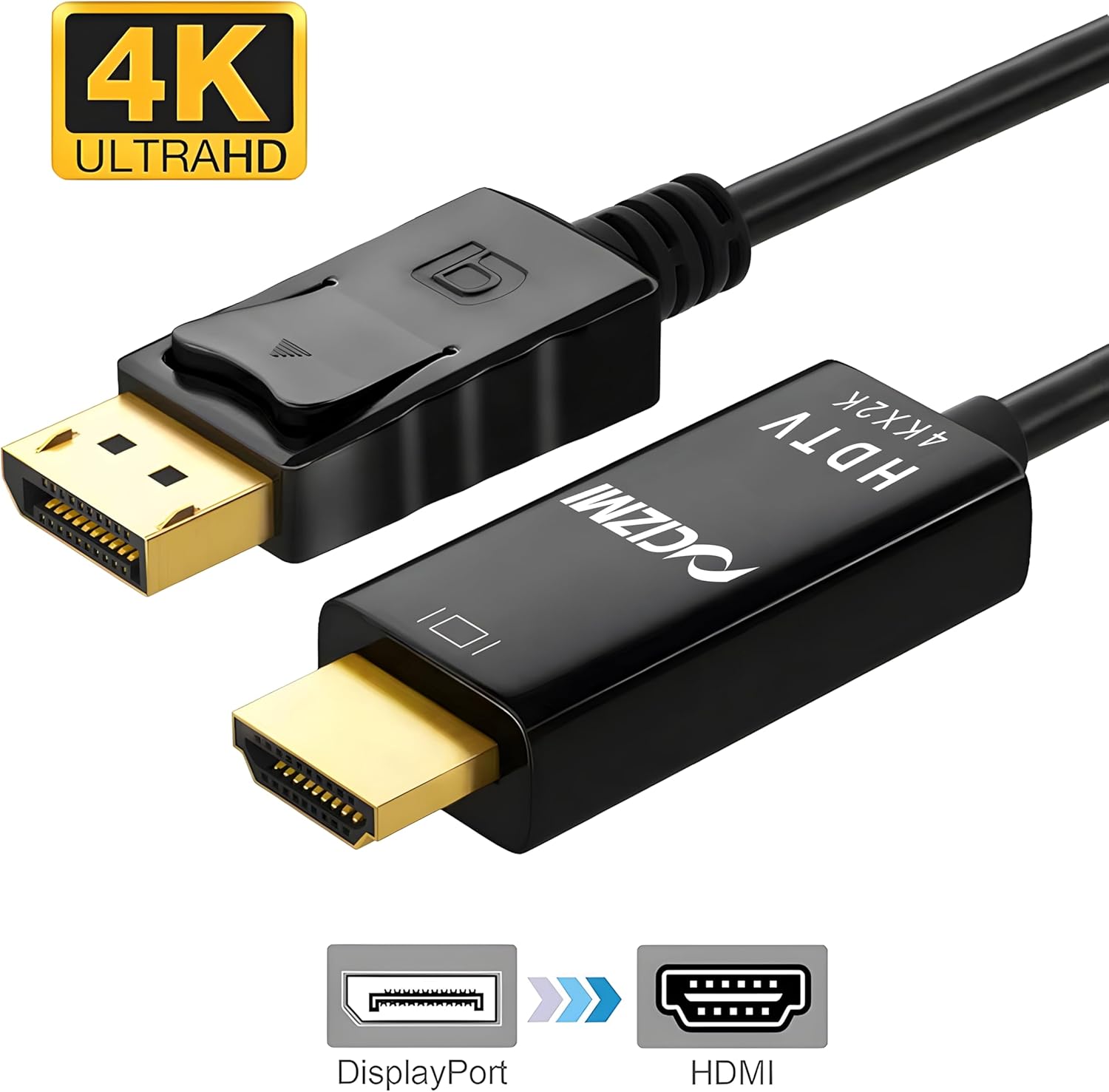 CIZMI 4K DisplayPort to HDMI Adapter Cable | DP To HDMI 2.0 Unidirectional Conversion | 3301W Chip | 18Gbps | 4K@60Hz x 2K@120Hz HDTV | Compatible With Laptop, PC, Monitor, Projector | 1.8 m