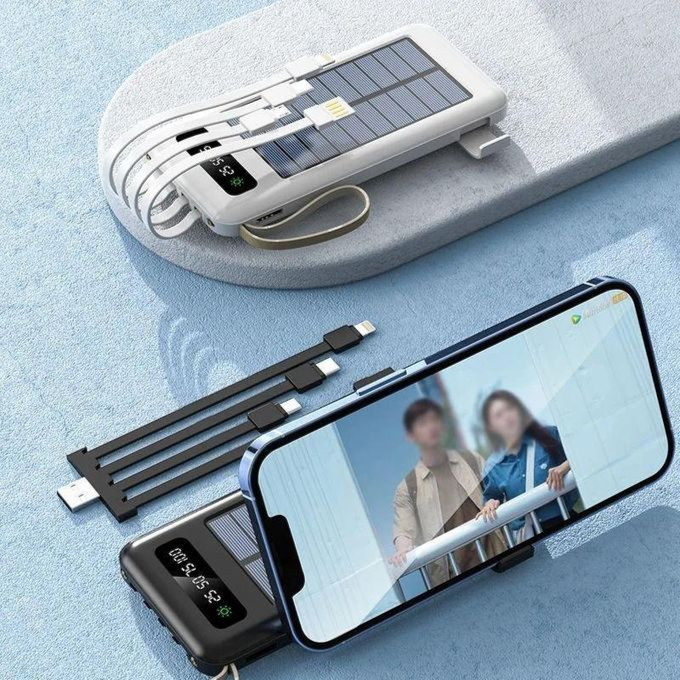 AMI AM-26 Multi-Input Solar Power Bank 20000mAh With Fast Charging & LED 4-Level Battery Indicators With Cables - Image 3