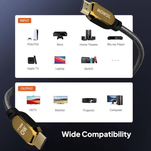 MOWSIL 8K Certified Ultra HDMI Cable 2.1 2Meter, 8K@60Hz HDMI 2.1 48Gbps High-Speed HDMI to HDMI Video Ultra HD 3D 8K HDMI Braided Compatible with MacBook Pro TV Switch Xbox PS5 | MOHD212 - Image 2