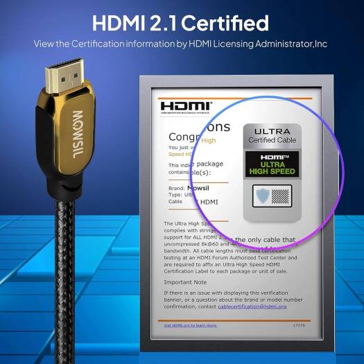 MOWSIL 8K Certified Ultra HDMI Cable 2.1 2Meter, 8K@60Hz HDMI 2.1 48Gbps High-Speed HDMI to HDMI Video Ultra HD 3D 8K HDMI Braided Compatible with MacBook Pro TV Switch Xbox PS5 | MOHD212 - Image 3