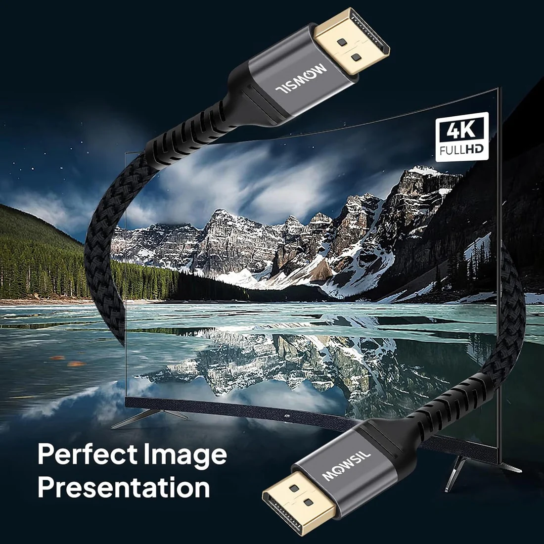 Mowsil 4K DisplayPort Cable DP 1.2 - 1 Meter | 4K@60Hz 2K@165Hz Gold-Plated Braided High-Speed Cable for PC & Gaming Monitor - Image 2